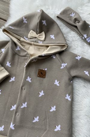 Wendejacke olivgrün mit Muster (Vögel)